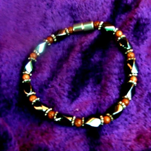 Bracelet Unisex Magnetic Hematite Gold Stone VTG - Picture 1 of 1